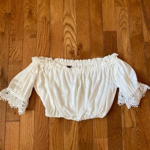 Lace detail off shoulder crop top